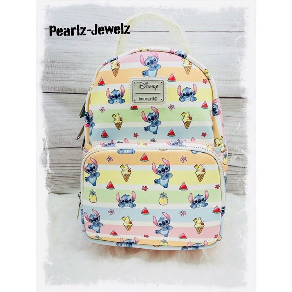 Loungefly Lilo & Stitch Fruits Rainbow Stripes Convertible Backpack BoxLunch NWT main image 5